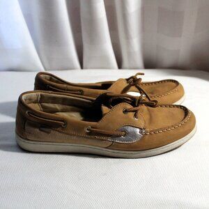 Sperry Top-Siders, Tan Leather, Silver Accents, Boat Shoes, Women's 11